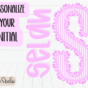 Custom Preppy Seersucker Pink Stripes initial with Ruffles | Name Team School Mascot etc…