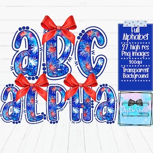 Preppy patriottisch vuurwerk volledig alfabet png | Aangepast alfalettertype | Cocktailstrikje | T-shirts Cadeaus | VS rood wit blauw