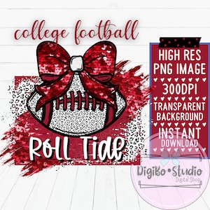 Ballon de football Roll Tide de l'Alabama | Police personnalisée | Noeud coquette | Léopard | Cadres à l'eau de javel | Bama cramoisi | Sublimation | Téléchargement instantané