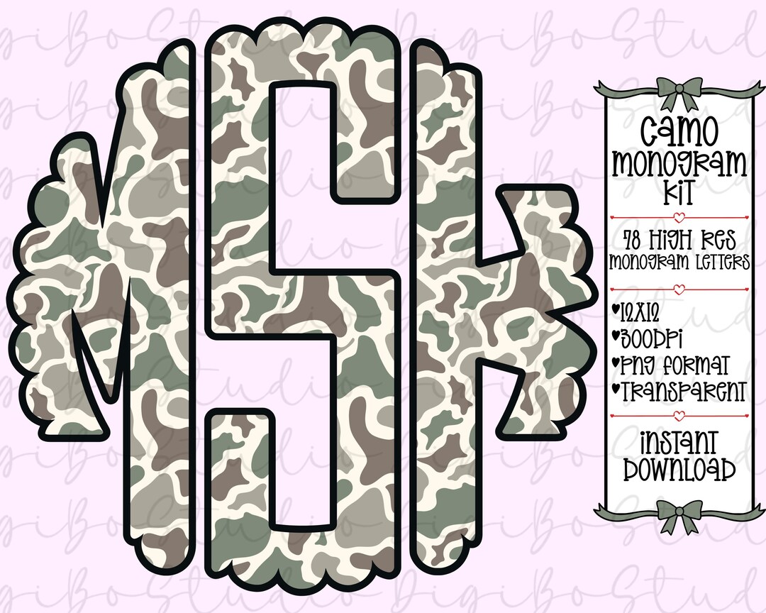 Preppy Camo Scalloped Monogram Kit | Camouflage | Coquette Bow | PNG ...