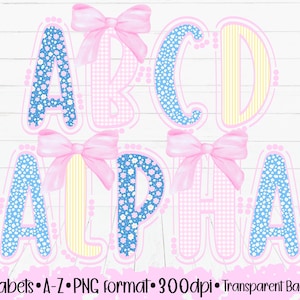 Alphabet floral grand millénaire PNG | Noeud coquette BCBG | Petits pastels | Rayures Vichy | Cadeaux Chemises |
