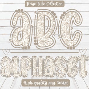 Alphabet complet en toile Chateaucore PNG | Nœuds floraux beiges | Police Alpha personnalisée | Cadeaux T-shirts | Téléchargement numérique
