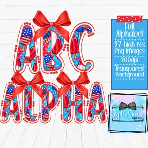 Preppy patriottische bom popsicle volledig alfabet png | Aangepast alfalettertype | Cocktailstrikje | T-shirts Cadeaus | VS rood wit blauw