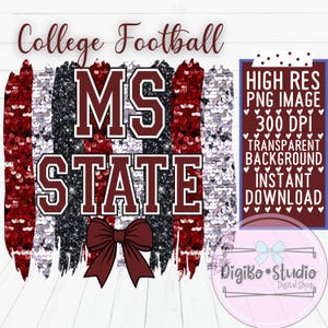 MS State College Football PNG SVG numérique | Paillettes bordeaux blancs | Bow Coquette T-shirts Gobelets Dessous de verre | Sublimation | Téléchargement instantané