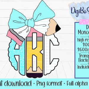 Monogramme festonné BCBG pour la rentrée des classes | Noeud crayon Coquette | Fournitures scolaires | Téléchargement numérique | Cadeaux | Alpha complète