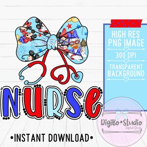 Nurse Magical Mouse Patriotic Coquette Bow Stethoscope | Pediatric | Healthcare | Shirts Gifts | PNG Digital | Sublimation