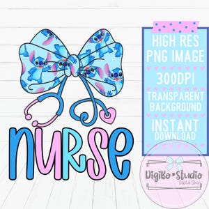 Nurse Lilo & Stitch Coquette Bow Stethoscope | Pediatric | Healthcare | Tshirts Tumblers | PNG Digital | Sublimation | Instant Download