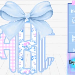 Coquette grand-millénaire floral preppy noeud festonné monogramme PNG |  Téléchargement numérique | Cadeaux Chemises | Alpha complète |