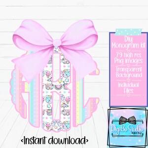 Design PNG de monograma recortado faça você mesmo | Brinquedos de praia de verão kawaii | Anime | Laço coquete | Download digital | Camisetas para presente