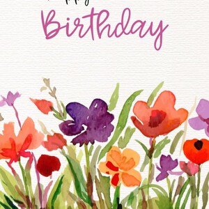 Carte de voeux numérique personnalisée | Happy_Birthday_Card_Vibrant_Watercolor_flower_Design