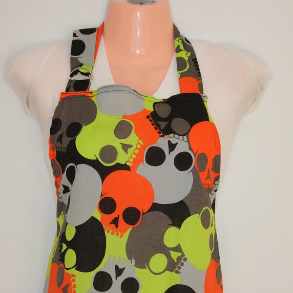 SHIPS FOR A DOLLAR - Adult Full Apron in a Bright Skull Print