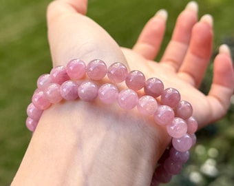 Rare Madagascan Purple Rose Quartz Bracelet 8mm, Stone of Love and Compassion, High Quality Natural Crystal Jewelry, Gift for Her or Him