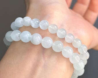 Aigue-marine bleu layette de haute qualité 7-8 mm, bracelet de perles aigue-marine véritable, chakra de la gorge, cadeau spécial pour elle