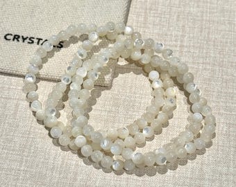 Pearl Shell/Mother of Pearl 4mm Beaded Elastic Bracelet, Unique Handmade Gift for Her, Summer Bracelets UK Seller