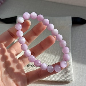 AAAA+ Top Quality Brazilian Lilac Kunzite Bracelet 7-10mm with Cat Eye Effect, Stone of Self Love & Emotional Healing, Sent with Gift Pouch KUN03 8mm