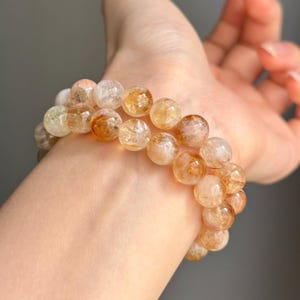 Natuurlijke gele citrien melkachtige kaparmband 8 mm, voor vreugde, vertrouwen en overvloed, gepersonaliseerd uniek handgemaakt cadeau voor haar/hem, VK-verkoper