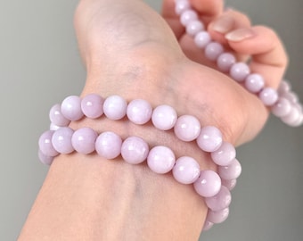 AAA+ Natural Lilac/Pink Kunzite Bracelet from Old Mine 8mm, Stone of Self Love & Emotional Healing, Sent with Canvas Gift Pouch