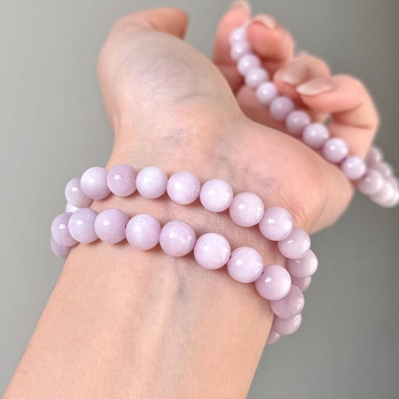 AAA+ Natural Lilac/Pink Kunzite Bracelet from Old Mine 8mm, Stone of Self Love & Emotional Healing, Sent with Canvas Gift Pouch
