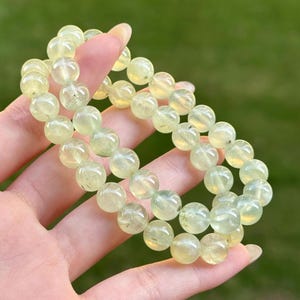 Natural 8mm Prehnite Bracelet, Calming Green Crystal for Stress Releif and Self Love, Special Gift for Her Sent with Canvas Gift Pouch image 1