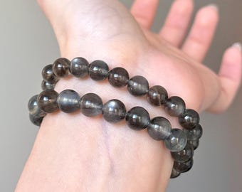 Rare bracelet aigue-marine classé AAAA+ avec effet oeil de chat naturel 7/8 mm, pierre naturelle à vibrations élevées, bijou hobo cadeau pour elle