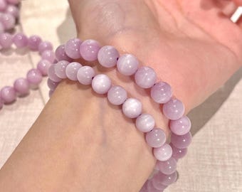 AAAA+ Top Quality Brazilian Lilac Kunzite Bracelet 7-10mm with Cat Eye Effect, Stone of Self Love & Emotional Healing, Sent with Gift Pouch