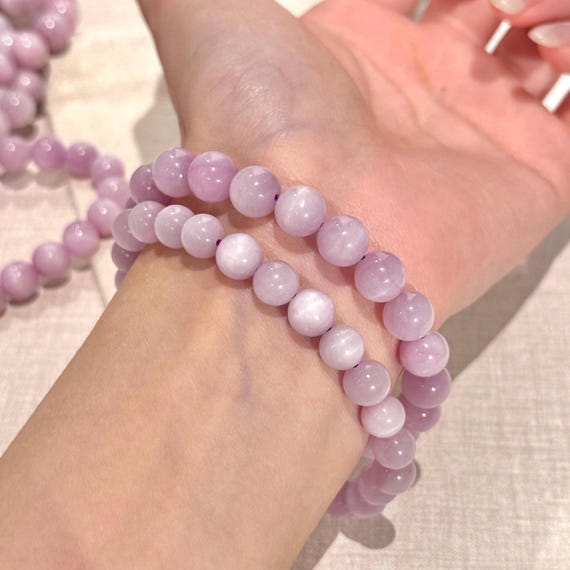 AAAA+ Top Quality Brazilian Lilac Kunzite Bracelet 7-10mm with Cat Eye Effect, Stone of Self Love & Emotional Healing, Sent with Gift Pouch