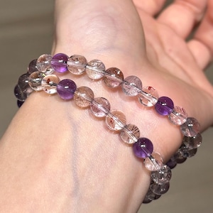 Rare! AAAA+ Super 7 Beaded Bracelet 6.8mm with Sparkly Natural Inclusions, Top Collection Grade & High Clarity! Special Gift for Her
