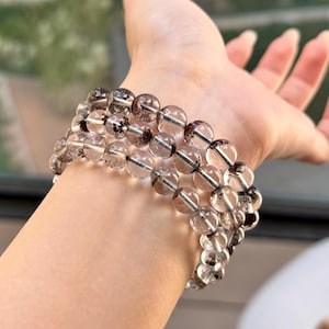 Natural Lodolite Grarden Quartz Bracelet 8-9mm, Four Season Phantom Quartz, High Clarity, Special Gift for Her or Him
