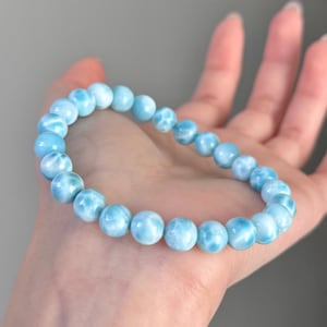 AAAA+ Collector Grade Larimar Bracelet 8mm, Genuine Dominican Republic Larimar, Rare Deep Ocean Blue Pattern, Exact Bracelet Shown