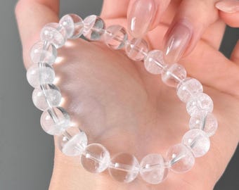 AAAA+ Rare Brazilian White Phantom Clear Quartz Bracelet 10mm, Crystal with Rainbow, Top Collection Grade, Sent with Canvas Gift Pouch
