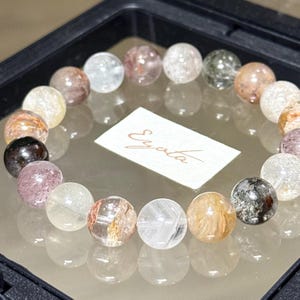 RARE Layered Lodolite Phantom Quartz Bracelet 10mm, Natural Multicoloured Garden Quartz, Top Quality, Special Gift for Her