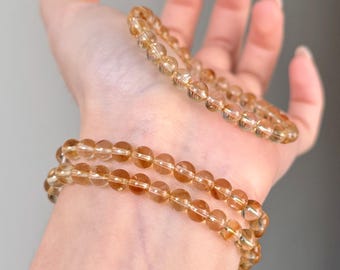 AAA+ Natural Brazilian Citrine Bracelet 6mm, Untreated Genuine Citrine Crystal for Joy, Confidence & Abundance, Birthstone with Gift Pouch