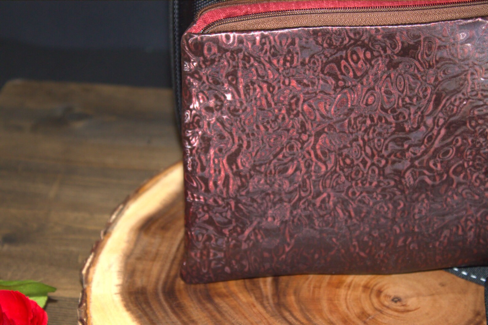 Maroon and Black Vinyl Clutch with Zipper and Black Pull Etsy