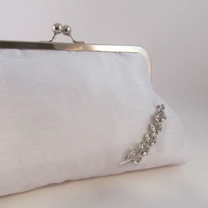 White Silk Clutch-Clutch-Purse-Handbag-Kisslock-8 inch