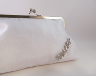 Embrague de seda blanca-embrague-purse-bolso-Kisslock-8 pulgadas