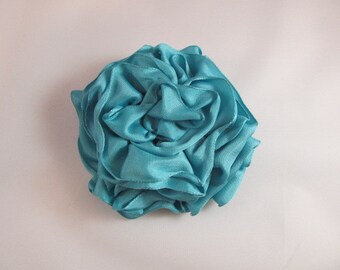 Ribbon Rose Pin-Hair Clip-Brooch-Aqua-Blue