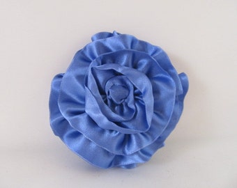 Ribbon Rose Pin-Hair Clip-Brooch-Blue-Periwinkle Blue-Cornflower Blue