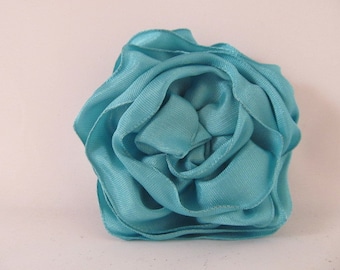 Ribbon Rose Pin-Hair Clip-Brooch-Aqua-Blue