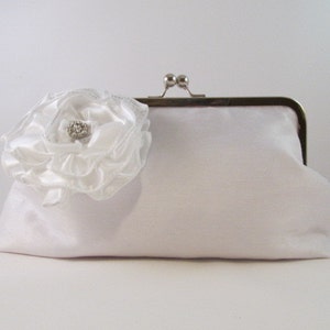 White Silk Clutch-Clutch-Purse-Handbag-Kisslock-8 inch