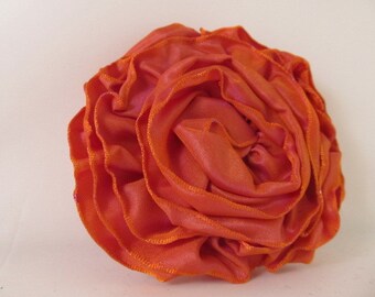 Ribbon Rose Pin-Hair Clip-Brooch-Orange-Irridescent