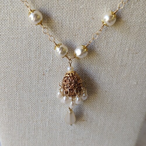 Extra Long Pearl Crystal Station Necklace with Chandelier Pendant, No Clasp Necklace, Glass Baroque Pearl Swarovski Crystal shops Necklace, 14K GF