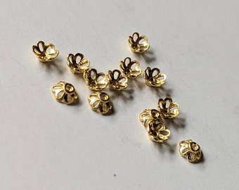 Gold Vermeil Bead Cap, Gold Bead Cap, 7mm X 3mm, Pierced Bead Cap, Floral Style, Small Size, Set of 13 pieces