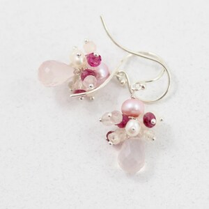 Pearl Rose Quartz Drop Earrings, Pink, Rose Quartz Drop Earrings, Sterling Silver, Anastasia, Rose Glow, Pearl and Gemstone Jewelry