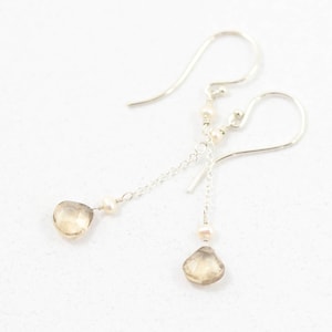 Long Drop Earring, Champagne, Drop Earring, Genuine Quartz, Sterling Silver, Ember, Pearl and Gemstone Jewelry