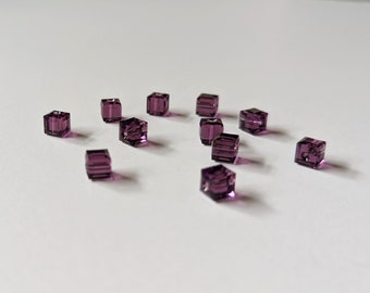 Swarovski Purple Crystal Cube, Purple Amethyst 6mm Square Cube Swarovski Crystals 5601, Crystal Beads, Amethyst Color 204, Pack of 10 Plus