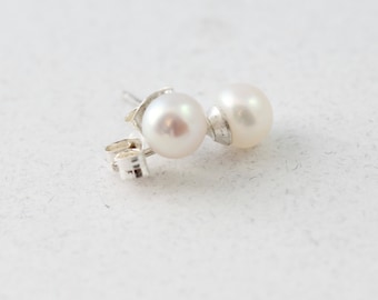 Classic Pearl Stud Earrings, White, Pearl Earrings, Small Medium Button Style Pearl Studs, Pearl and Gemstone Jewelry