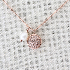 Delicate Diamond Pave Necklace, Rose Gold, Diamond Pave Necklace, Genuine Diamond Pave Disc, Rose Gold Necklace, Small Disc Pendant