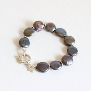 Coin Pearl Bracelet, Black, Pearl Bracelet, Sterling Silver, Gift for Her, Black Pearl Bracelet, Brooke Bracelet, Signature Collection