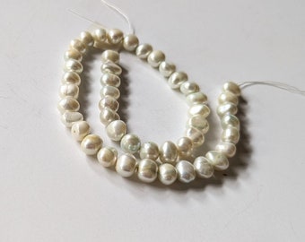 Full Strand Freshwater Pearls, Pale Light Blue Pearl Strand, 8mm Round Nugget Shape Pearl Strand, 15 Inch Strand