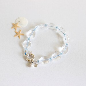 Véritable bracelet à quartz à facettes, clair, bleu clair, bracelet à quartz, argent sterling, cadeau pour elle, bracelet Amy, collection signature